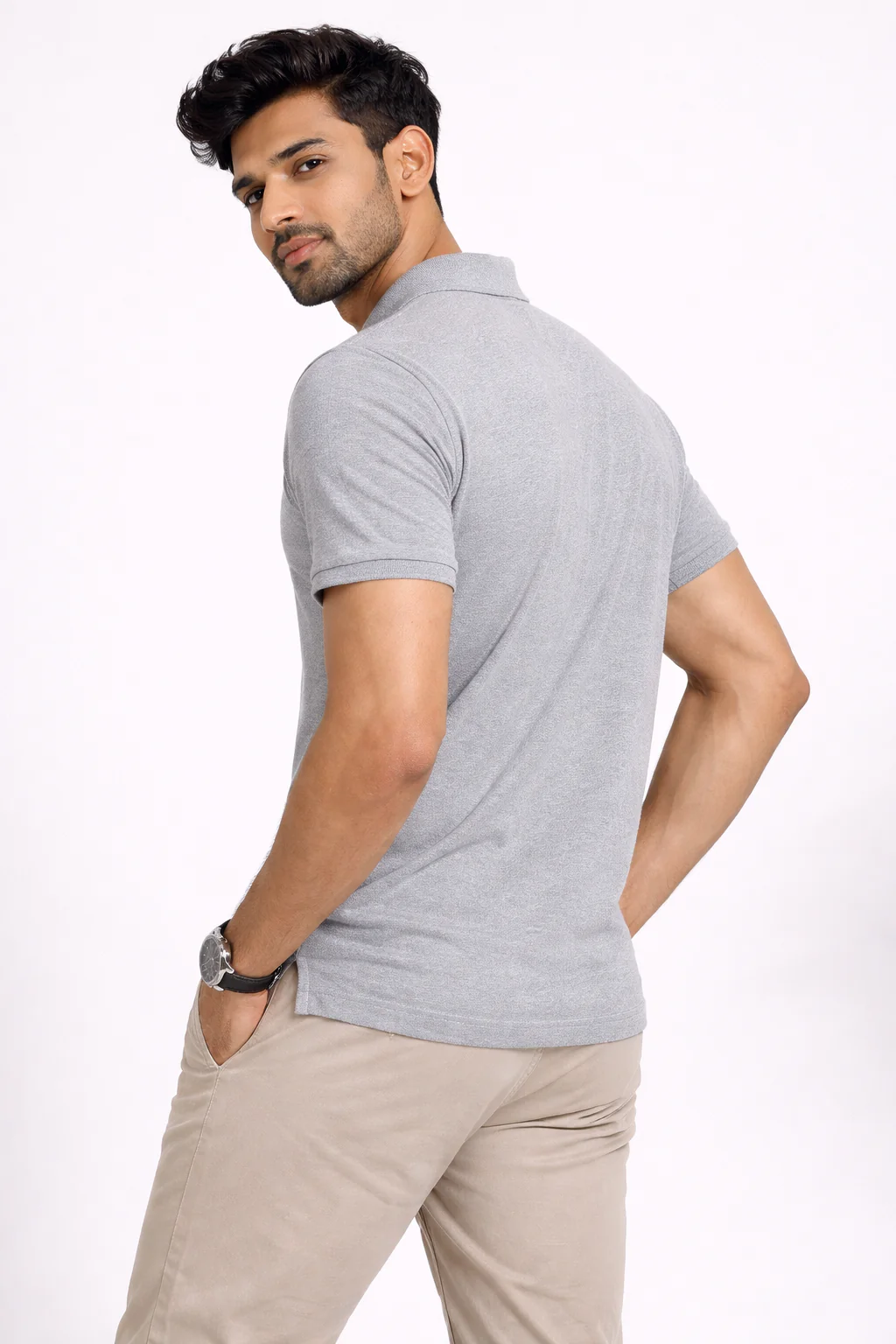 Men's Polo - Grey Melange - Image 3