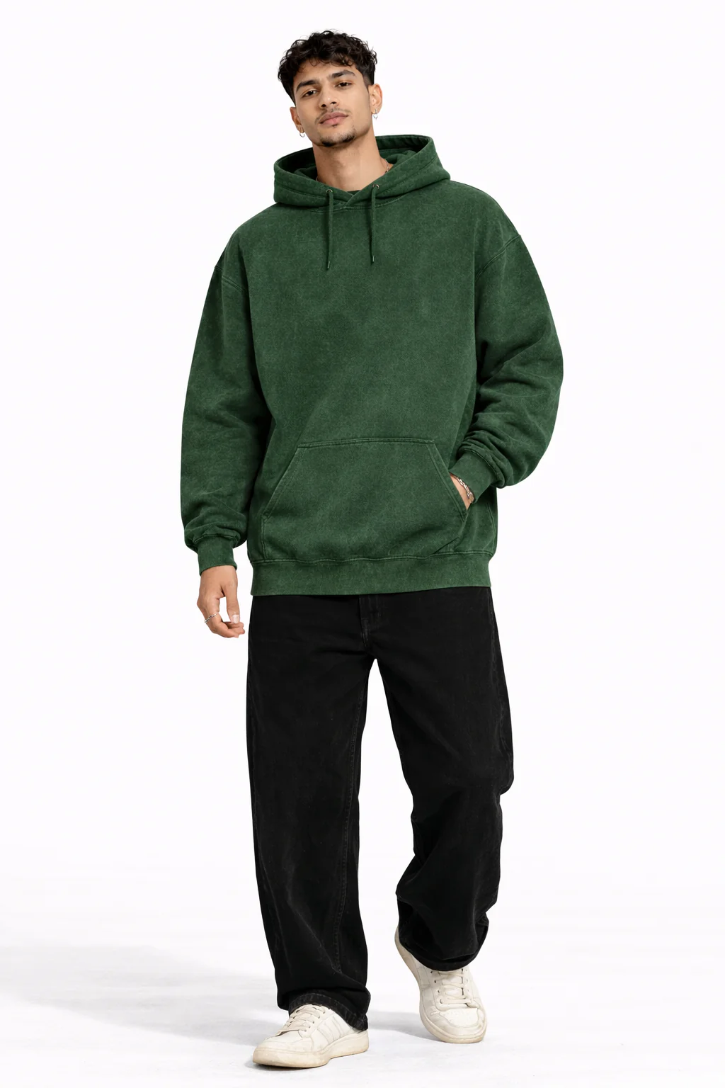 RC | Acid Wash Hooded Sweatshirt | Bottle Green - Image 3