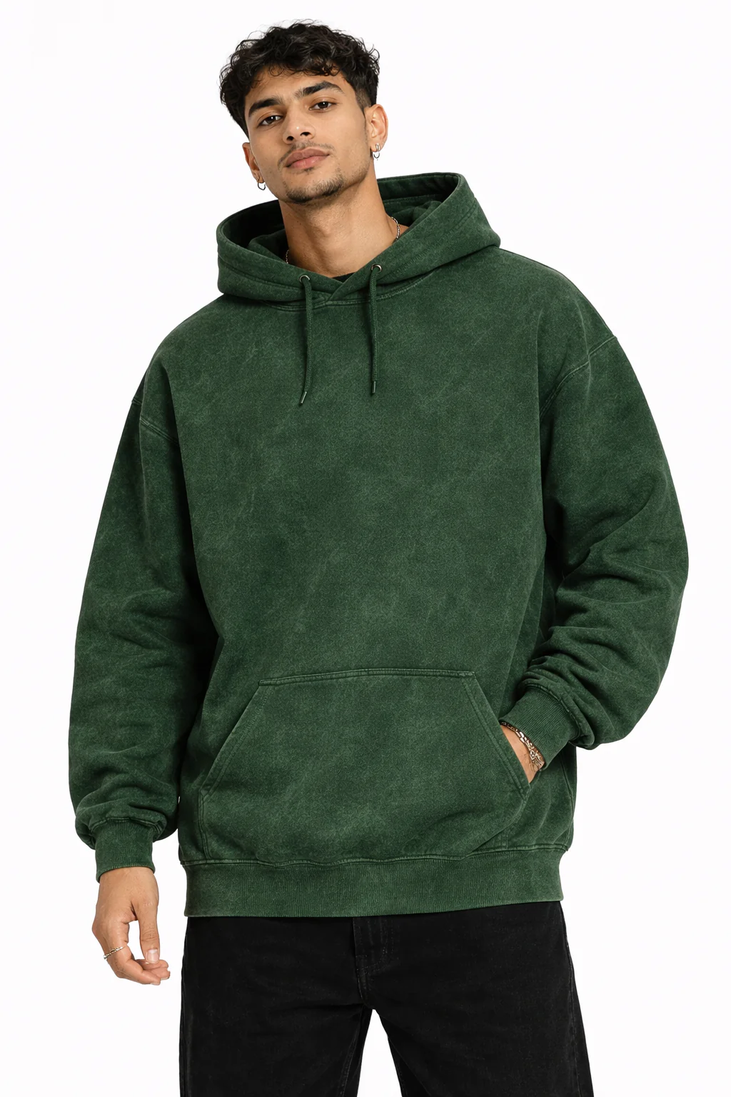 RC | Acid Wash Hooded Sweatshirt | Bottle Green - Image 4