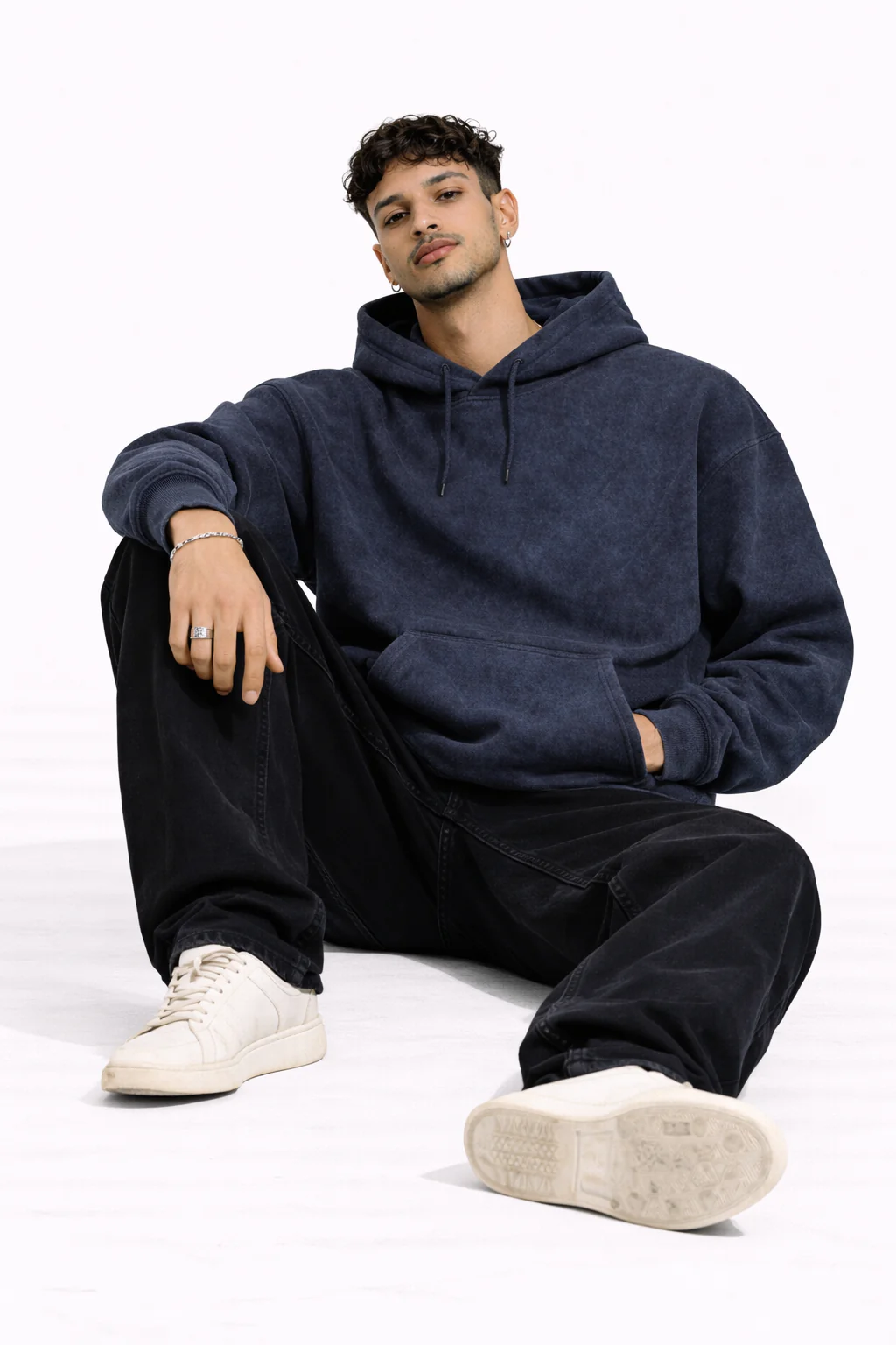 RC | Acid Wash Hooded Sweatshirt | Navy Blue - Image 4