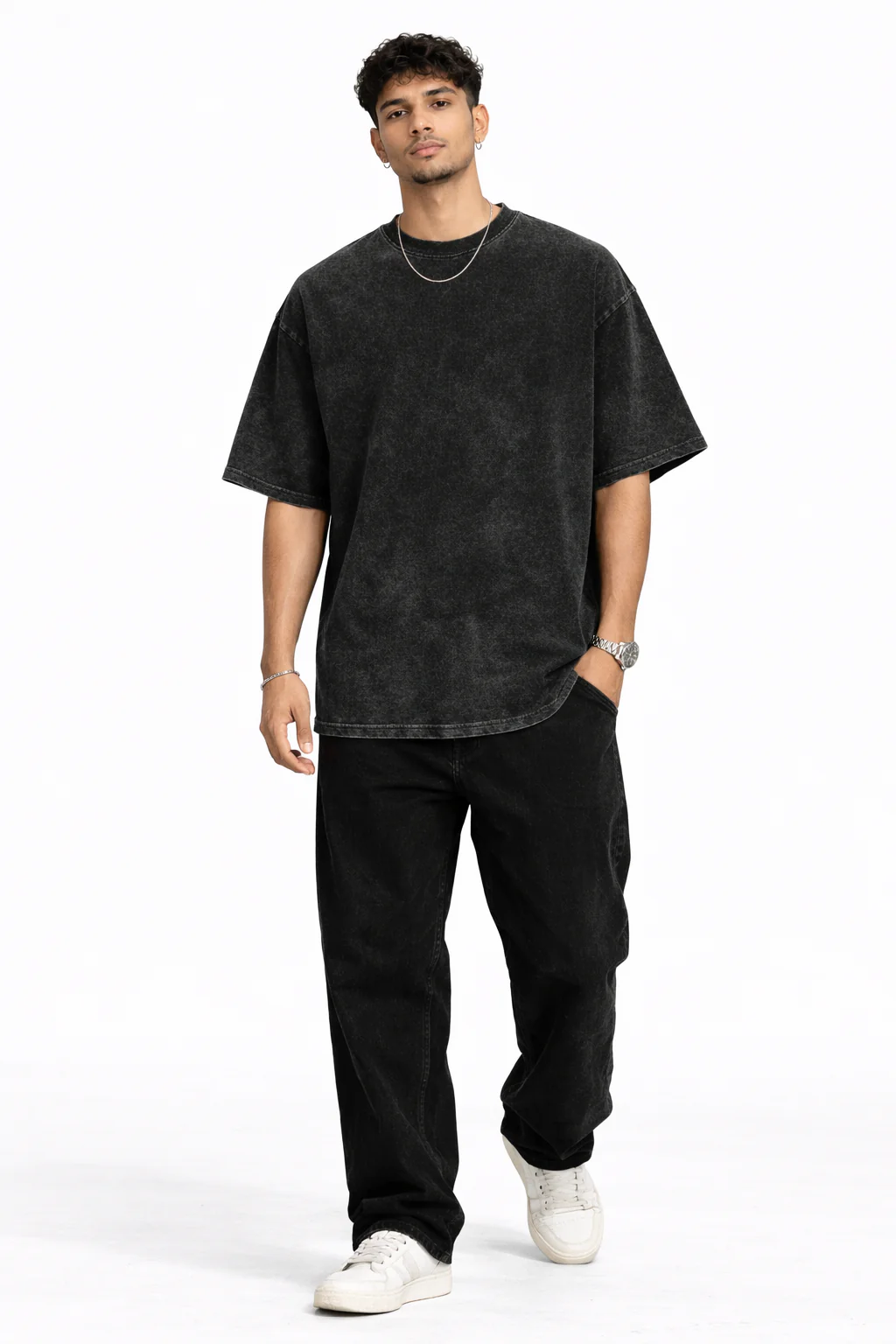 RC | Acid Wash Oversized Classic T-Shirt | Black - Image 4