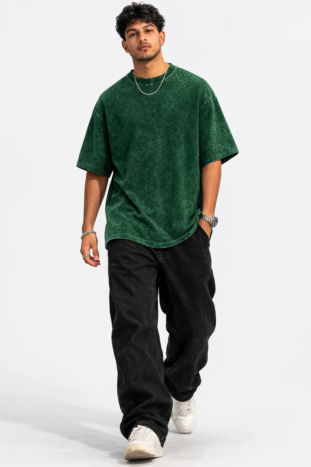 RC | Acid Wash Oversized Classic T-Shirt | Bottle Green - Image 4