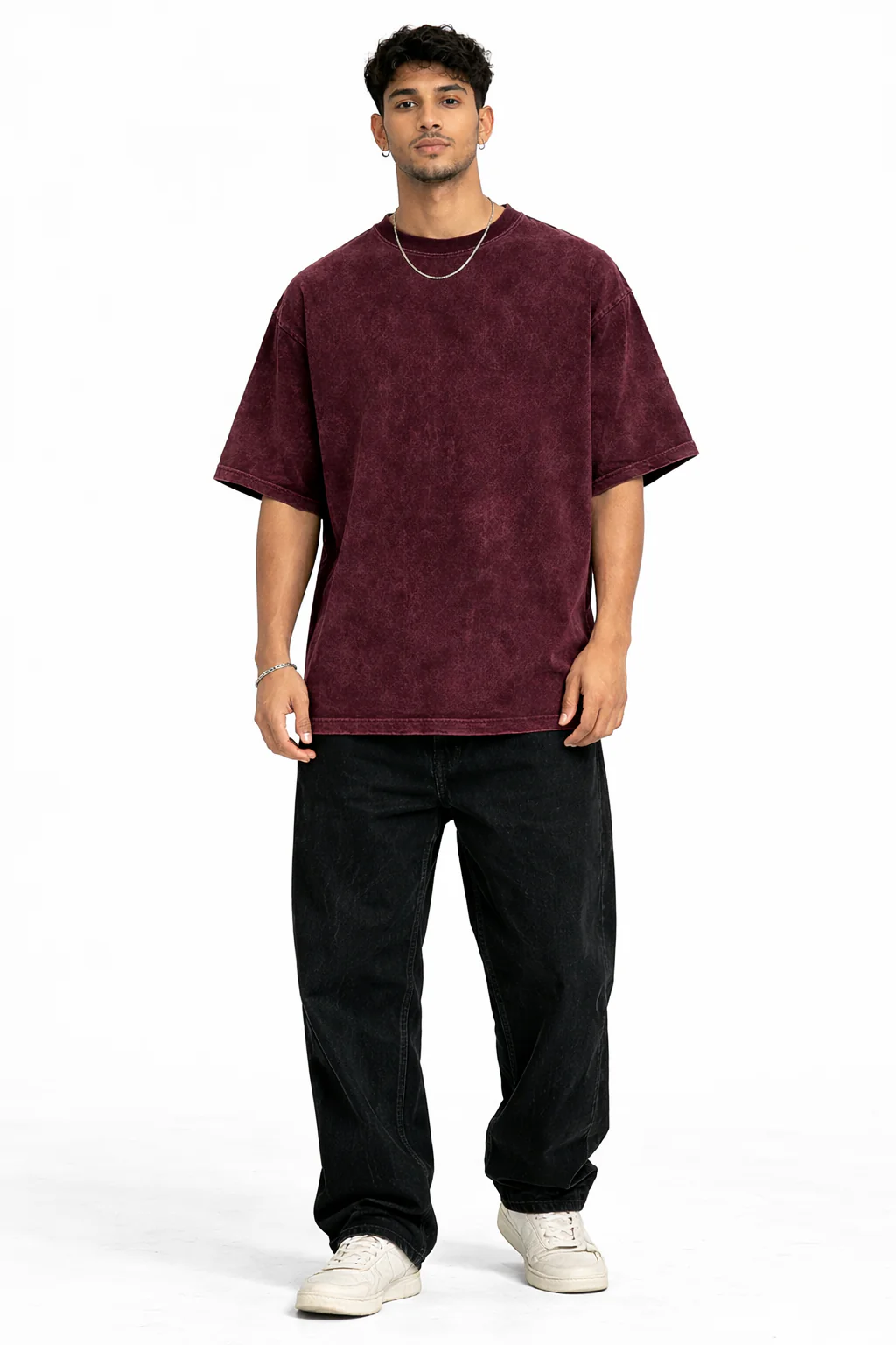 RC | Acid Wash Oversized Classic T-Shirt | Maroon - Image 3