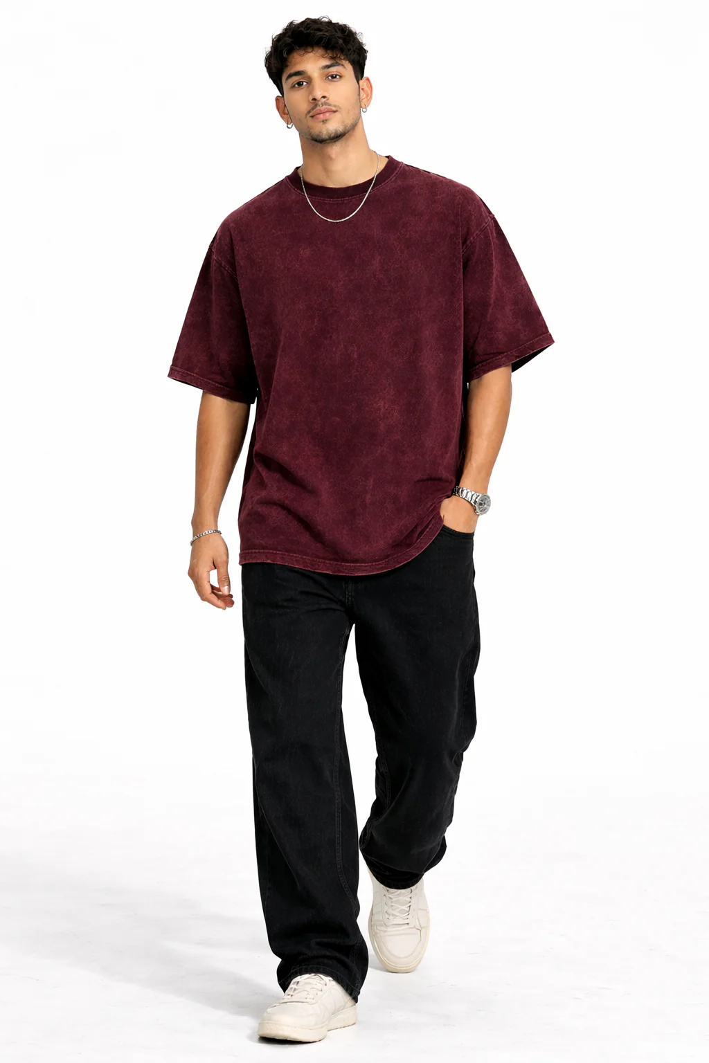RC | Acid Wash Oversized Classic T-Shirt | Maroon - Image 4