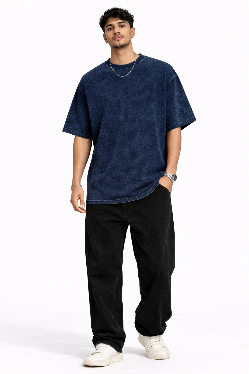 RC | Acid Wash Oversized Classic T-Shirt | Navy Blue - Image 4
