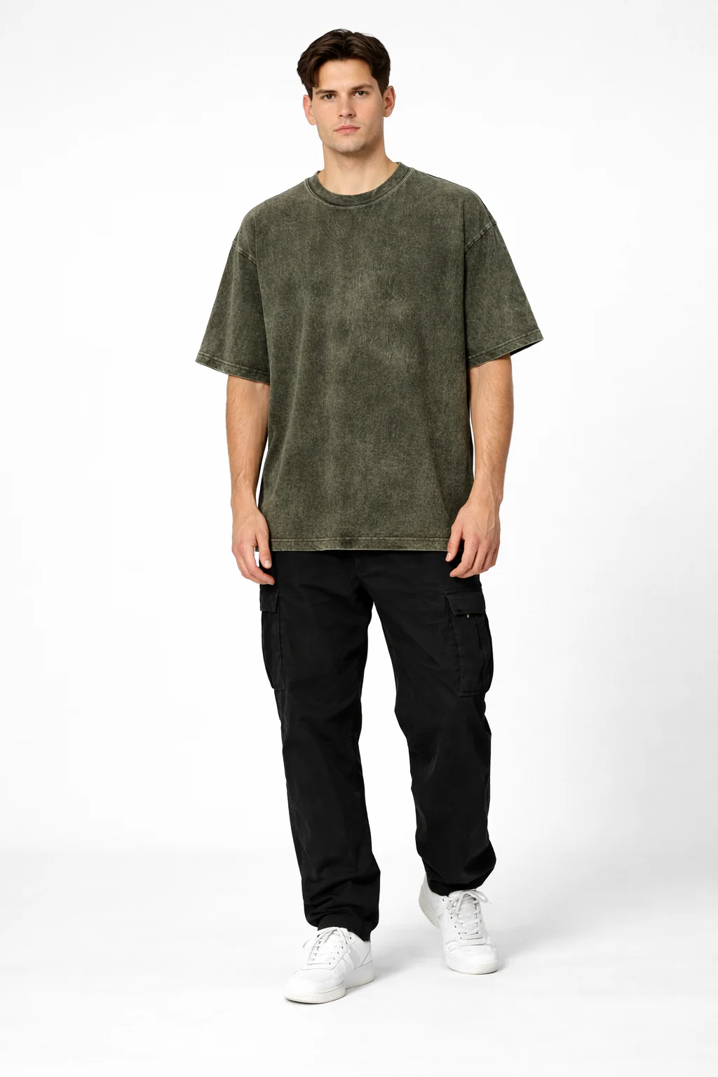 RC | Acid Wash Oversized Classic T-Shirt | Olive Green - Image 4